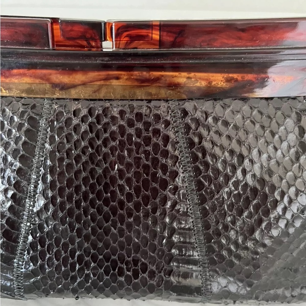 Margolm Python Snakeskin Tortoise Bakelite Clutch… - image 3